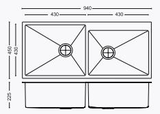 [37 x 18 x 9] Double Bowl Hand Crafted Kitchen Sink With Taphole