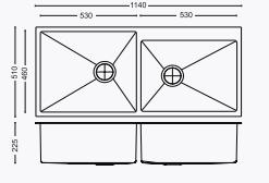 [45 x 20 x 9] Double Bowl Hand Crafted Kitchen Sink With Taphole